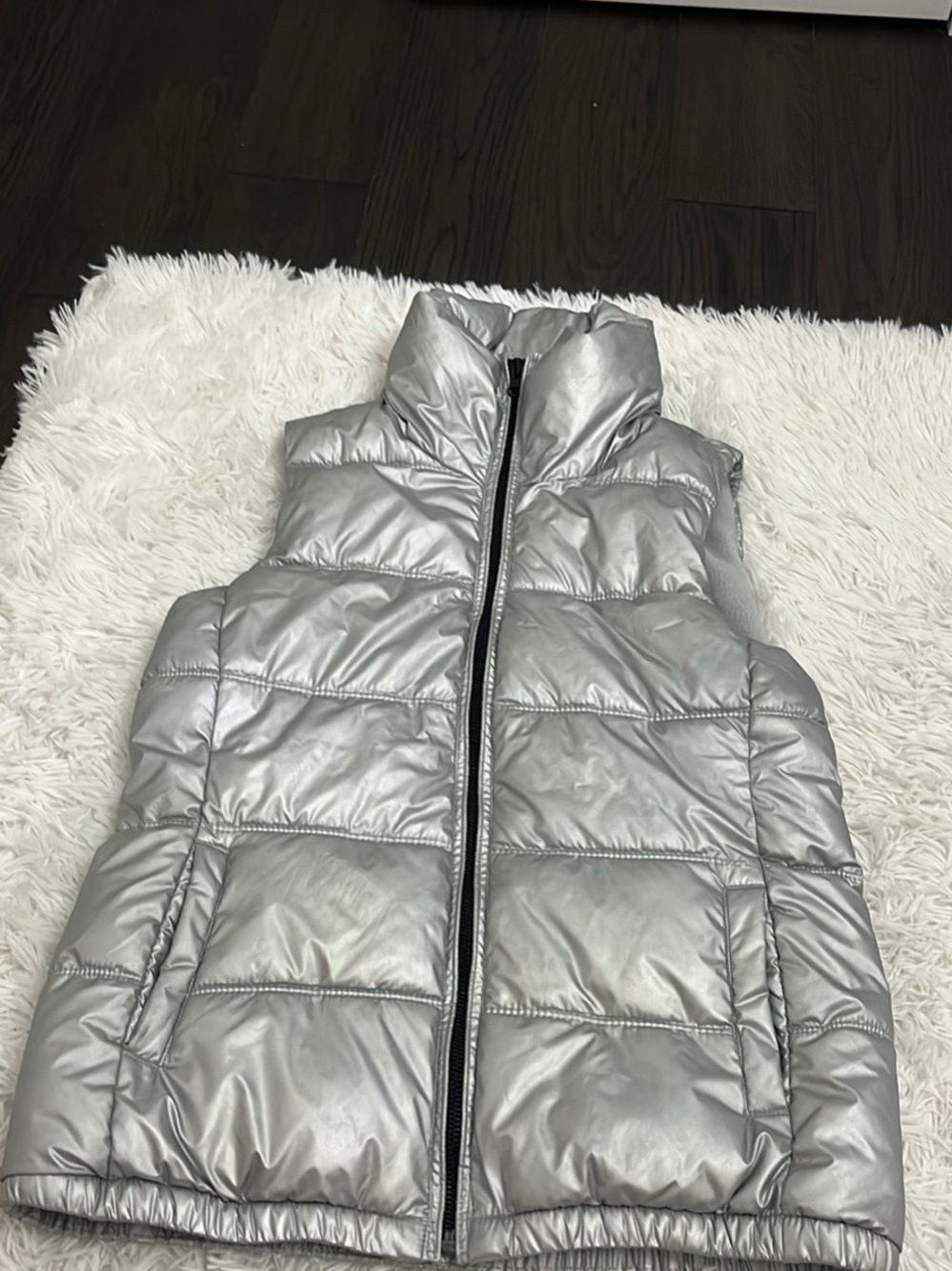Old Navy Metallic Silver Quilted Puffer Vest